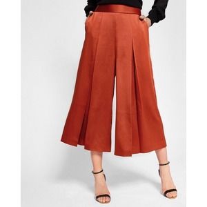 TED BAKER London Kaitee Red Pleated Wide Leg Cullote Pockets Side Zip Sz 1 US 4